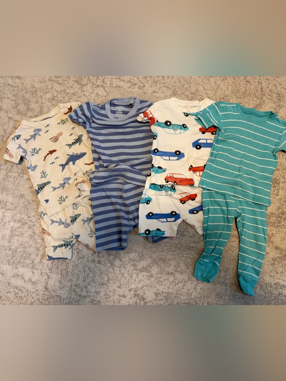 Carter's Boys 3-Pack Blue & Teal Car & Stripe Pajama Sets